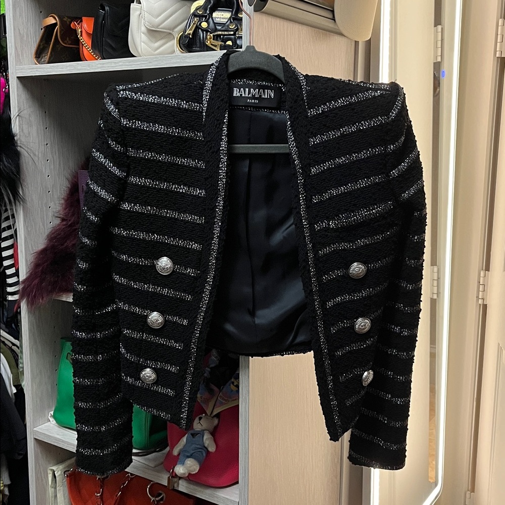 Balmain Black Tweed Cropped Striped Jacket - Picture 9 of 9